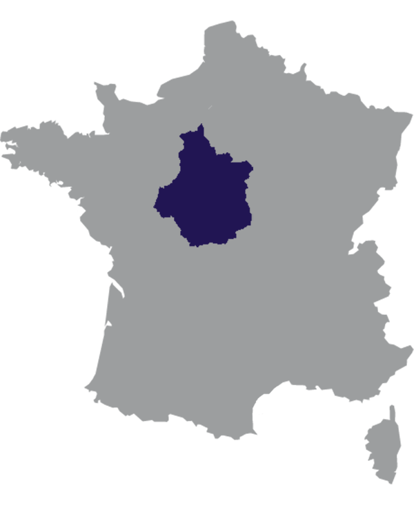 Landkaart Frankrijk grijs met regio Centre-Val de Loire donkerblauw op transparante achtergrond - 600 * 733 pixels
